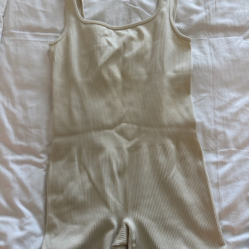 Amazon Cream Ribbed Women's Shapewear Jumpsuit